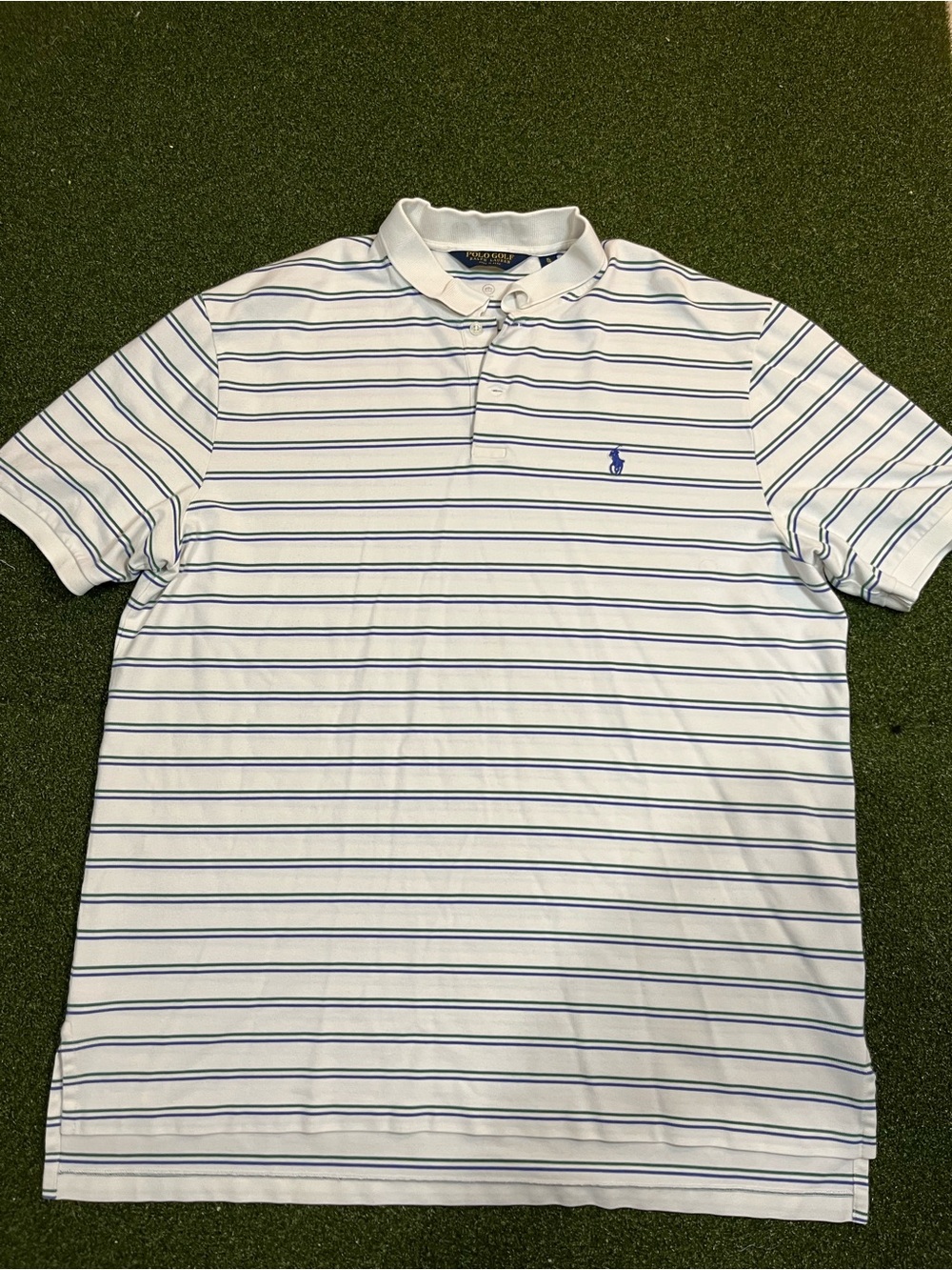 Polo Golf Ralph Lauren Men’s Polo Shirt XL Blue Green White Striped Cotton